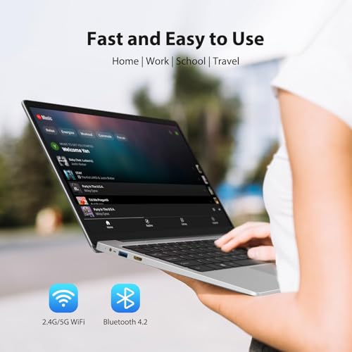 Laptop 14 Zoll FHD Display, 16GB RAM, 256GB SSD TF Erweiterung, Celeron N4120 bis zu 2,6GHz, 5G WiFi, 1920x1080 FHD, inkl. Maus & Mauspad – Win 11 Tragbarer Laptop für Homeoffice, Studium, Streaming 4