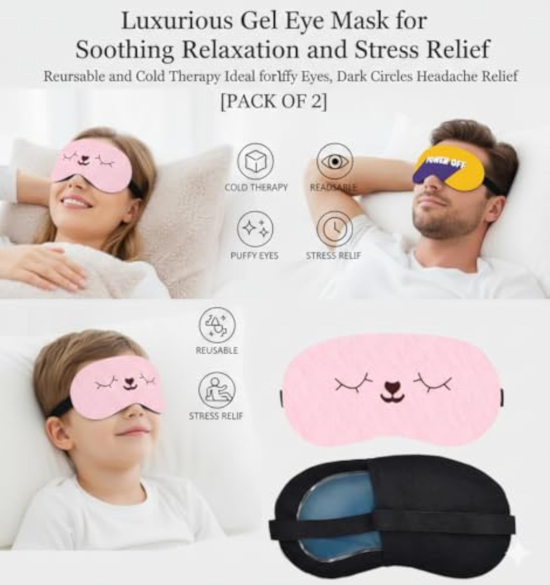 Power Off and Plush Eye Mask Set, Pack of 2