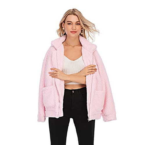 Comeon Women's Faux Fur Jacket Shaggy Jacket Winter Fleece Coat Outwear Shaggy Shearling Jacket (Pink, 3X-Large) #TOP2
