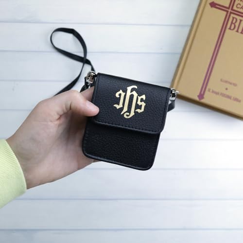 Needzo Genuine Leather Pyx Burse, IHS Communion Wafer Holder, Catholic Church Supplies, 3.5 x 3 Inches3