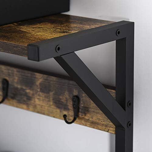 HOMCOM Coat Rack Stand Shoe Storage Bench with 9 Hooks Shelves for Bedroom Living Room Entryway Brown and Black 180cm