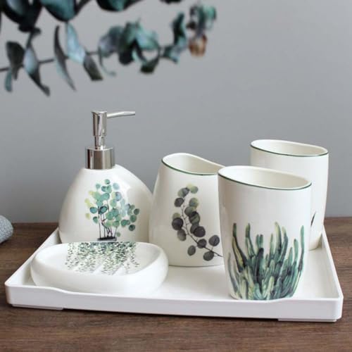 Set Accessoires Salle de Bain Céramique Gobelets Distributeur Organisateur