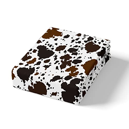 Homewish Cow Print Sheet Set Queen Size Brown White Cow Fur Bedding Set For Kids Boys Teens Room Decor, Farm Animal Print Bed Sheet Set 4Pcs With Deep Pocket Fitted Sheet + Flat Sheet + 2 Pillowcases #TOP1