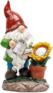 TERESA'S COLLECTIONS Watering Sunflower Funny Gnome Garden Ornaments Outdoor with Solar Lights, Resin Garden Dwarf Outdoor Statue Figurine, Garden Gifts for Autumn Decorations, 29cm