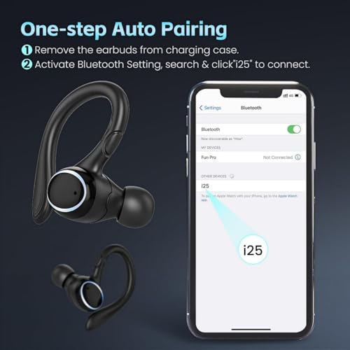 Image of Wireless Earbuds Bluetooth 5.3 Headphones Stereo Ear Buds, ENC Noise Cancelling Mic,IPX7 Waterproof Earphones with Hook for Android iOS Smart Phone Laptop Computer Sports - Black