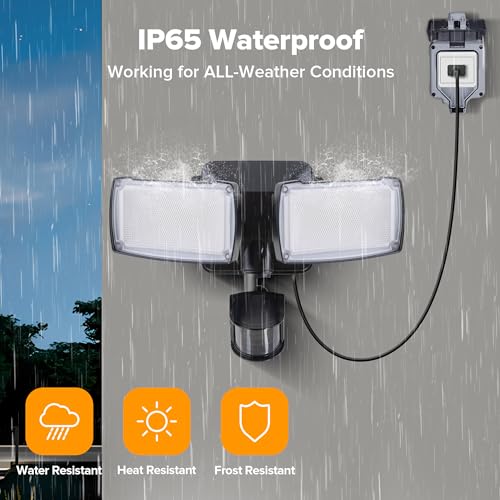 Lutec 21W Plug In Motion Sensor Light Outdoor, Flood Lights Outdoor Motion Sensor,2500Lm, 5000K Daylight,Ip65 Waterproof,Adjustable 2 Heads Wall Light For Garage thumb #3