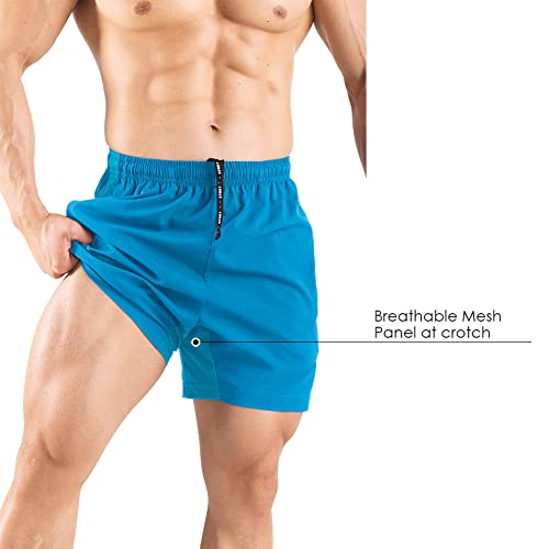 Gaglg Men's 5" Running Shorts 2 Pack Quick Dry Athletic Workout Gym Shorts With Zipper Pockets Light Blue/White,Large #TOP3
