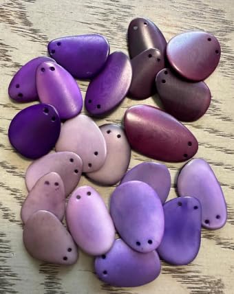 Tagua Mini Slices Curved Nail Shape | 40 Beads with Cracks | Mix of Purple Colors | Top Drilled 2 Holes | Beadweaving | 2 x1.5 cm. Approx.