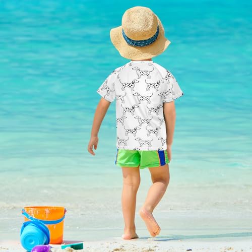 ALAZA Kids Rash Guard Girls Boys Toddler Swim Shirts Short Sleeve Dalmatian Dog White UPF 50+ 3T 5
