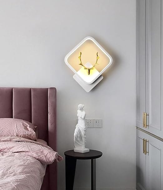 Image of Home Decore Led Fancy Wall Light,Night Lamp,Decorative Lamp,Wall Hanging Lights for Bedroom,Living Room,Color(Warm White+Natural White+Cold White).(white Squar Deer Head)