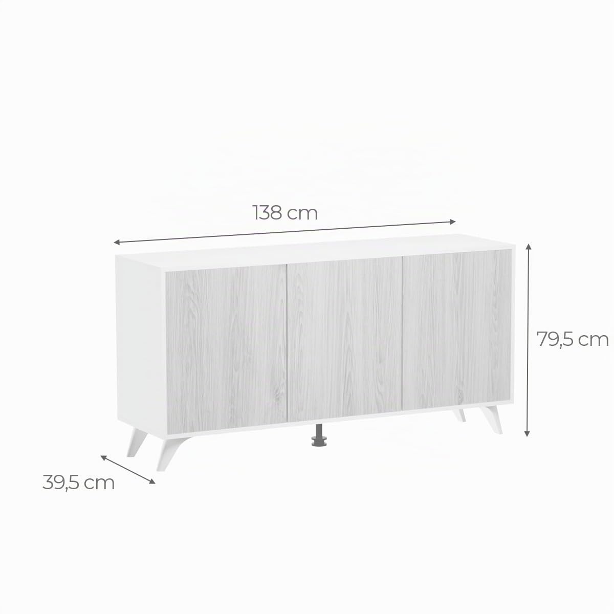 Homey - Aparador, Buffet para Salón Comedor 3 Puertas, Modelo Döburg, Color Blanco-Roble, Práctico y Funcional, Medidas: 138 cm (Ancho) x 70 cm (Alto) x 39 cm (Fondo)