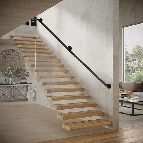 Rampe d'escalier kit complet 480 cm fer forgé noir avec supports - 2