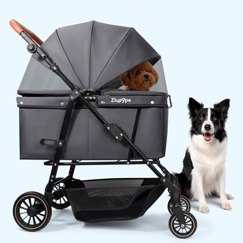 Dog Stroller for Large & Medium Dogs (20–132 lbs), Pet Stroller for 2 Small Dogs, Cat Strollers for 2 Cats, Extra Large Heavy Duty, Foldable & Fully Ventilated Design, Gray