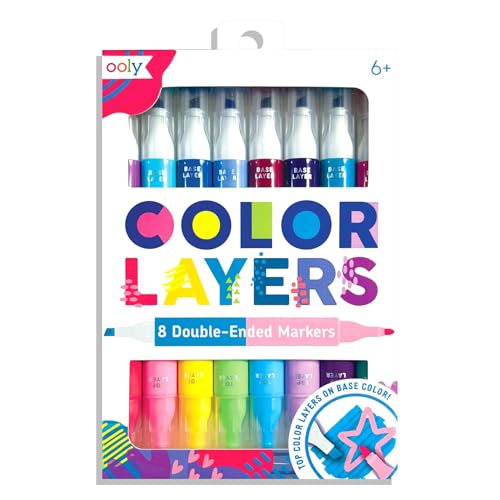 Ooly Color Layers Double Sided Markers - Set of 8 Colored Markers, 16 Colors Chisel and Point Tip on Each Marker for Kids, Art Supplies and Stationery Set
