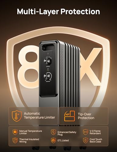 Image of DREO Radiator Heater, Quiet Electric Space Heater for Indoor Use Large Room | Dual Knobs, Energy Saving, 8 Safety Protection, 1500W Quiet Oil Filled Radiator for Bedroom, Adjustable Thermostat, Grey