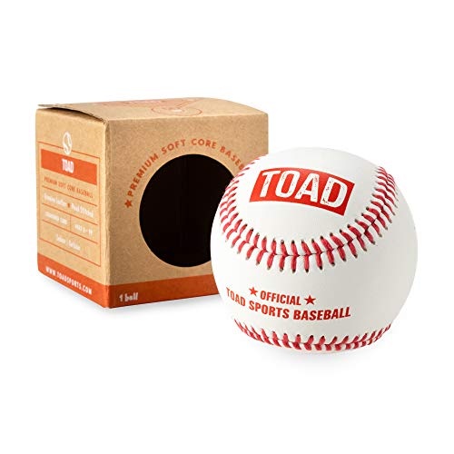 Toad Soft Core Baseball, Premium Kids Soft Safety Baseballs With Cushioned Core, Real Genuine Leather Handstitched, Ages 1 And Up, 1 Pack #TOP25