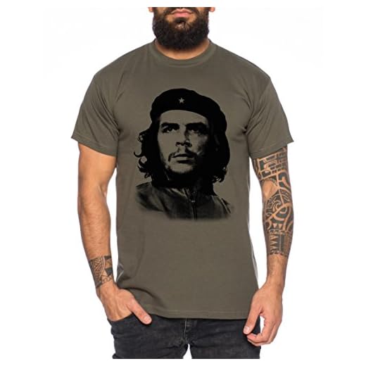 WhyKiki Che Guevara Camiseta de Hombre Cuba Comandante, Farbe2:Khaki;Größe2:XL