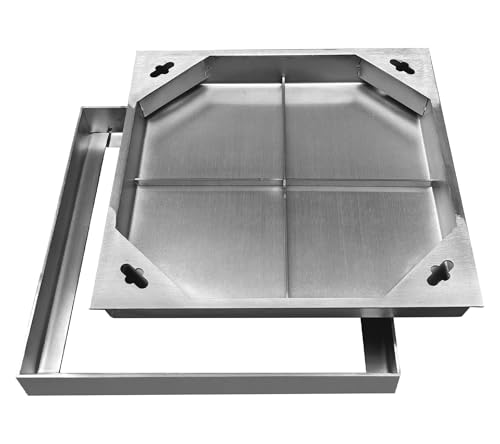 NATOTELA Manhole Cover Clear Opening 300x300mm Stainless Steel Recessed Manhole Cover and Frame Square Heavy Duty Embedded Invisible Decorated Inspection Chamber Lid for Patios Garden Courtyard