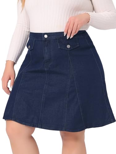 Agnes Orinda Plus Size Denim Skirt for Women Casual A-line Jean Buttons Decor Faux Pockets Mini Skirts