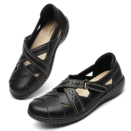 Terrikat Women's Casual Black Loafers Cute Slip On Comfort Walking Flats Leather Driving Moccasins Fashion Closed Toe Boat Shoes 1308-Hei6.5 #TOP3