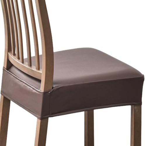 DONGKER Kunstleder Stuhlbezug, 2 Stück Wasserdicht Sitzflächenbezug, Abnehmbar Stretch PU Stuhlsitzbezüge für Esszimmer Küche Hochzeit Garten Büro