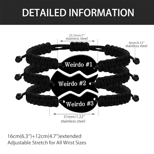 Image of Personalize 3PCS Friendship Bracelets Heart Puzzle Matching Handmade Woven Braided Black Rope Bracelet Set for Best Friends Sisters