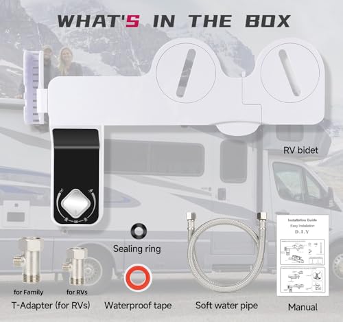 Hifor RV Bidet for Camper Toilet Bidet Seat Attachment | Dual Nozzles, Adjustable Water Pressure, Self-Cleaning, Non-Electric | Ideal for Camper and Motorhome