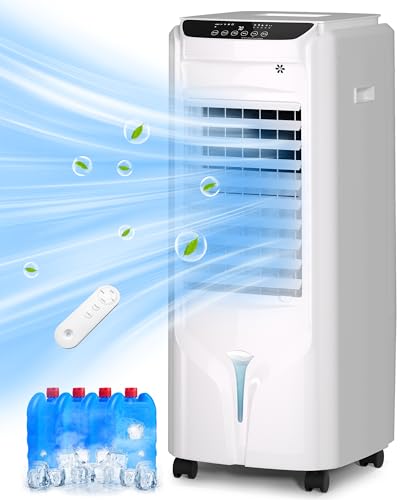 Uthfy Evaporative Air Cooler with 4 Modes, 3 Speed, 4.2 Gal Water Tank, 32' Swamp Cooler with 4 Ice Packs, 120° Oscillation, Remote, 12 H Timer, Portable Air Conditioner for Large Room, Office