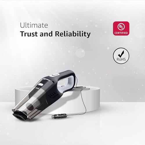 Image of Amazon Basics Car Vacuum Cleaner | Portable Handheld | 5800PA Suction | 12V DC with 4.8m(15.7ft) Cord | Powerful BLDC Motor | Stainless Steel HEPA Filter