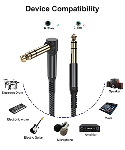 Elebase 1/4 Inch TRS Instrument Cable 3M 2-Pack,Right-Angled Balanced 6.35mm Male Jack Stereo Audio Cord,Quarter 90 Degree 6.35 Lead Line for Electric Guitar,Bass,Keyboard,Mixer,Amp,Amplifier,Speaker - Image 3