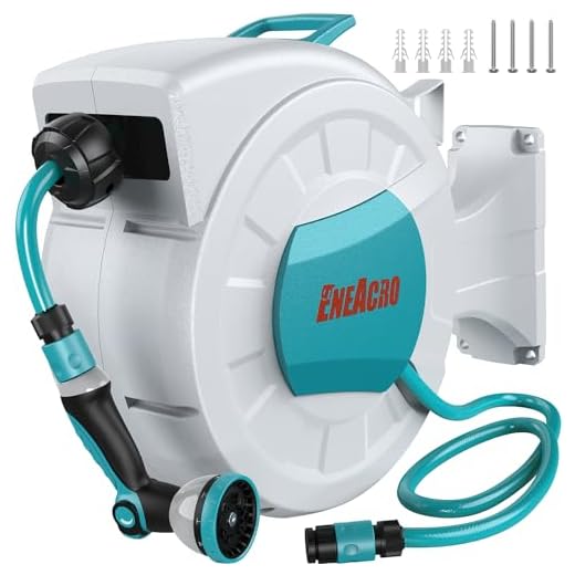 ENEACRO Avvolgitubo retrattile da parete 30M, girevole a 180° con ugello spray 10 in 1 e tubo di piombo, Riavvolgimento Automatico con Sistema di Blocco, Garden Hose Reel