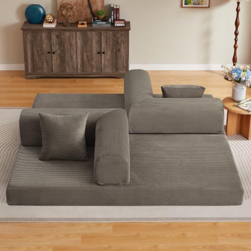 Sofá de suelo modular plegable de pana suave con función de dormir para salón y dormitorio 6