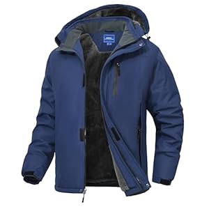 Zoofly Veste Homme Hiver Coupe-Vent Manteau Ski Homme Poches Zippées Veste Imperméable Chaud Doublure Polaire Veste De Montagne avec Capuche Amovible Bleu Taille XL