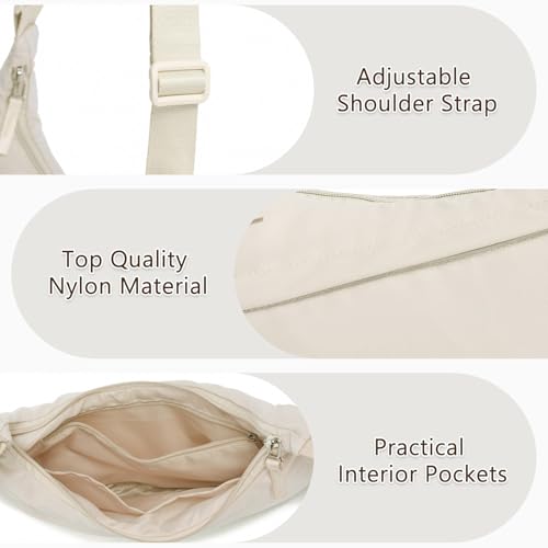 Image of YIKOEE Nylon Crescent Crossbody Bag for Women Shoulder Hobo Purse for Travel with Front Zipper Pocket