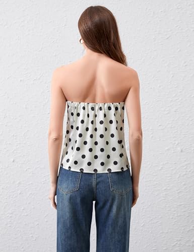 Women Polka Dot Side Slit Tube Tops Strapless Backless Satin Tank Tops Sleeveless Silk Shirts Blouse Sexy Bandeau Tops4