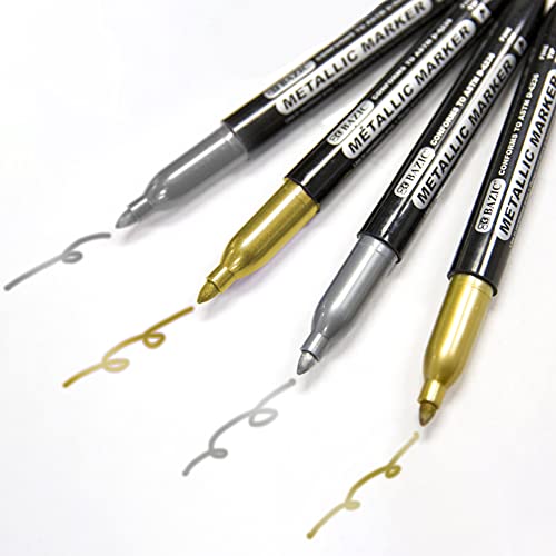 Bazic Permanent Markers Metallic Silver Gold, Fine Line Sparkle Coloring On Plastic Wood Metal Glass Stone For Greeting Card Party Art (2/Pack), 2-Packs #TOP2