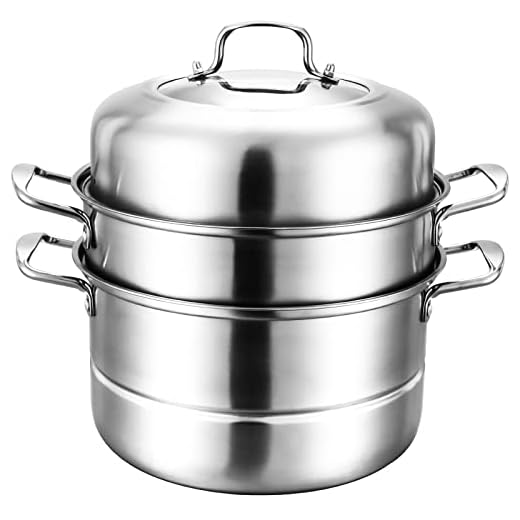WUWEOT 11" Steamer Pot, 3 Tier Stainless Steel Steaming Pot Dim Sum Cookware, Food Vegetable Cooking Pan With Stackable Pan Insert/Lid for Vegetable, Dumpling, Stock, Sauce, Food