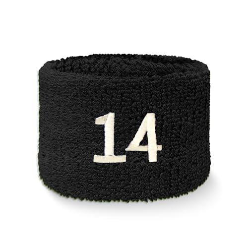 COUVER Basketball Terry Wristband, Black White Number 14, 2.5 in, 1 PC