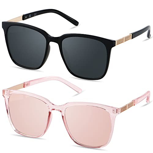 Lunettes de soleil surdimensionnées LYZOIT grand format lot de 2 montures carrées noir et rose