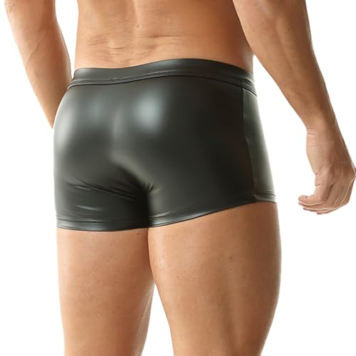 YUFEIDA Herren Kunstleder Boxershorts Wetlook Sexy Unterwäsche Boxer Shorts Slips Männer Stretch Clubwear Kurz Hose Unterhosen