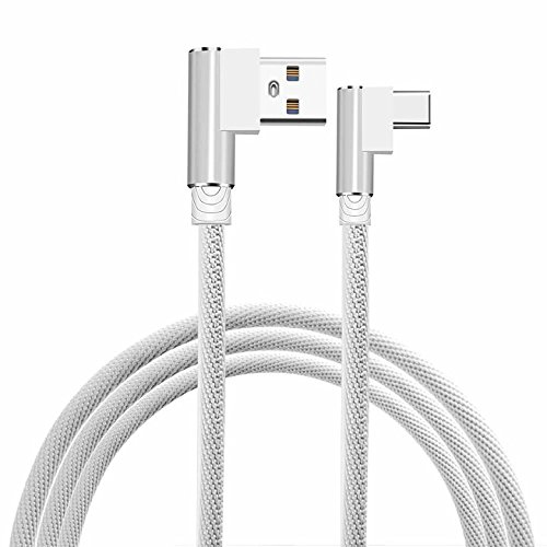 KAIBSEN® Angle Droit USB Type C Câble,(1M 2M 3M) Tressé USB 2.0 A à 90 Degrés USB-C Les données Câble Chargeur Cordon pour Huawei P20/P20 Pro Mate 10 Samsung Galaxy S9/S8+, Note 8 LG V30 G6 et Plus Cover