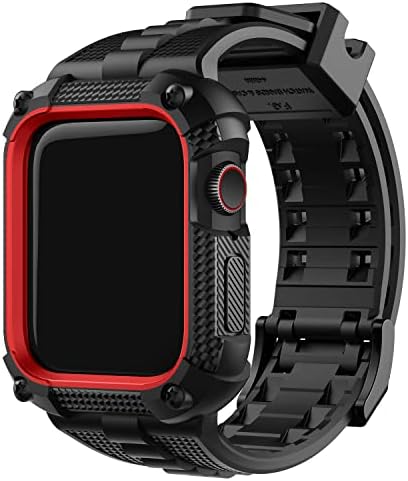 Fullmosa Compatible with Apple Watch Strap 44mm with Bumper Case, Rugged iWatch Strap with Screen Protector for Apple Watch Series 6/5/4/SE/SE2, Black