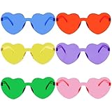 Fengek 6 Pcs Heart Shape Sunglasses Frameless Transparent Glasses Party Favors for Women, Multicolor 1