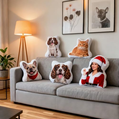 zyinoant Personalisiertes 3D Haustierkissen mit Foto – Individuelles Hundekissen & Katzenkissen – Doppelseitiger HD-Druck – Weiches Geschenk zum Geburtstag, Weihnachten für Tierliebhaber (Stil 1)