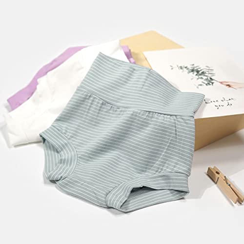 Teach Leanbh Baby Boys Girls 3 Pack High Waisted Bloomer Cotton Stripe Pure Bummies Shorts (3-6 Months, Light green/White/Purple)