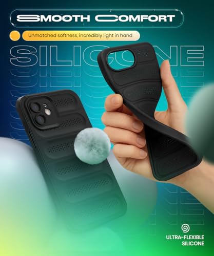 Image of WOW IMAGINE Ultimate Silicone Back Cover Case for iPhone 12 | Heat Dissipation Thin Soft TPU | 360 Camera Protection | Breathable Cooling Holes - Pitch Black