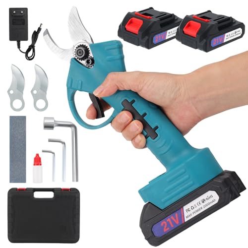 Sécateur Électrique Sans Fil Professionnel 33mm 2x2000mAh 21V Batteries, Lames SK7 Remplaçables pour Jardinage, Verger, Ferme
