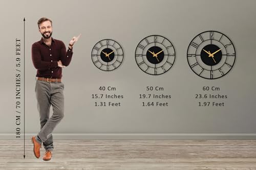 Auromin Unique Metal Wall Clock for Living Room | Non-Ticking Hanging WallClock for Wall Decoration | Stylish Large Analog Clocks for Office, Bedroom, Drawing Room & Kitchen