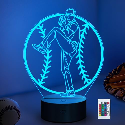 CoolGift Mart Baseball Pitcher Night Light, 3D Room Decor