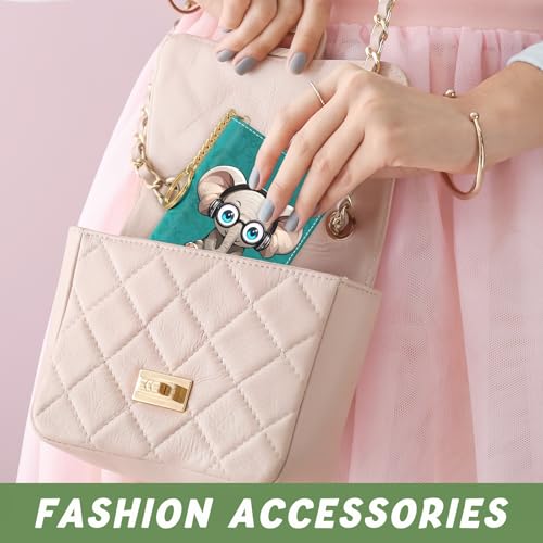 Image of Aiawoxc Credit Card Holder, Small RFID Wallet Slim Leather Card Organizer Case with Zipper and Keychain, Pretty Elephant